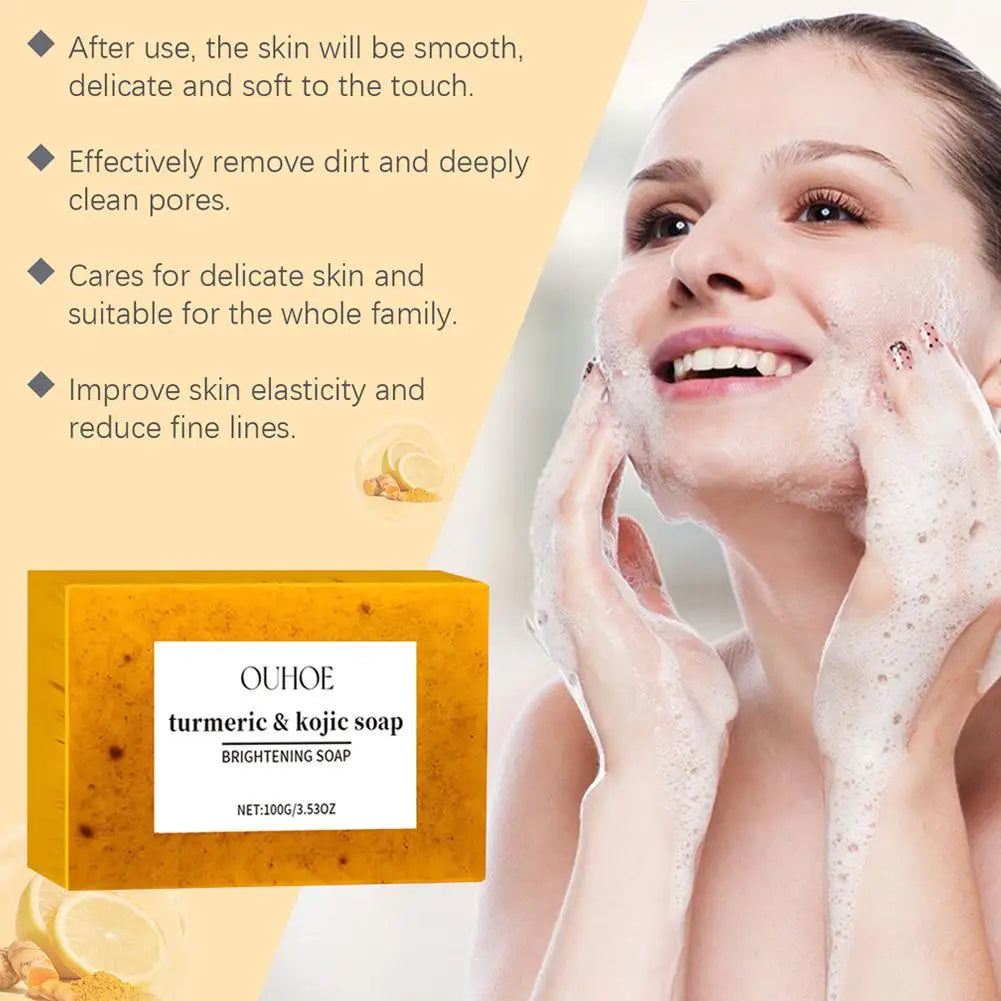100g Turmeric Soap, Lemon Kojic Acid Soap, Shower And Facial Soap Body Care  Face Cleanser Turmeric  Soap Body and Face Cleaning