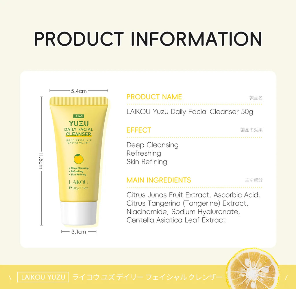 LAIKOU Grapefruit/YUZU Face Cleanser 50g Gentle Deep Cleansing Face Wash Rich Foam Facial Foam Oil Control Moisturizing Cleanser