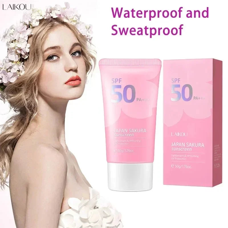 LAIKOU SPF 50 PA+++ Sakura Sunscreen For Face Body Neck Solar Blocker Long-Lasting Sun Block Facial Sunscreen Sun Cream 50g