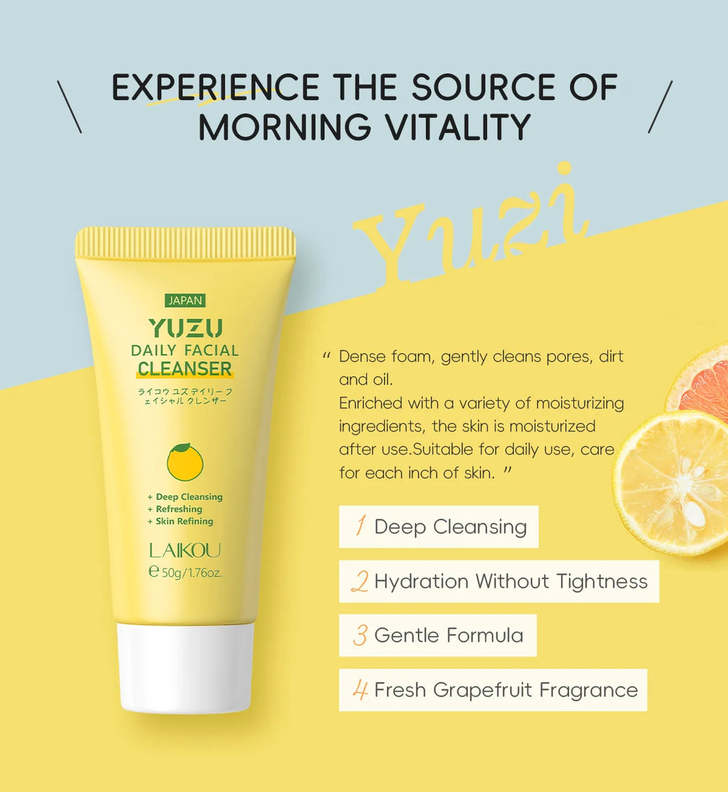 LAIKOU Grapefruit/YUZU Face Cleanser 50g Gentle Deep Cleansing Face Wash Rich Foam Facial Foam Oil Control Moisturizing Cleanser