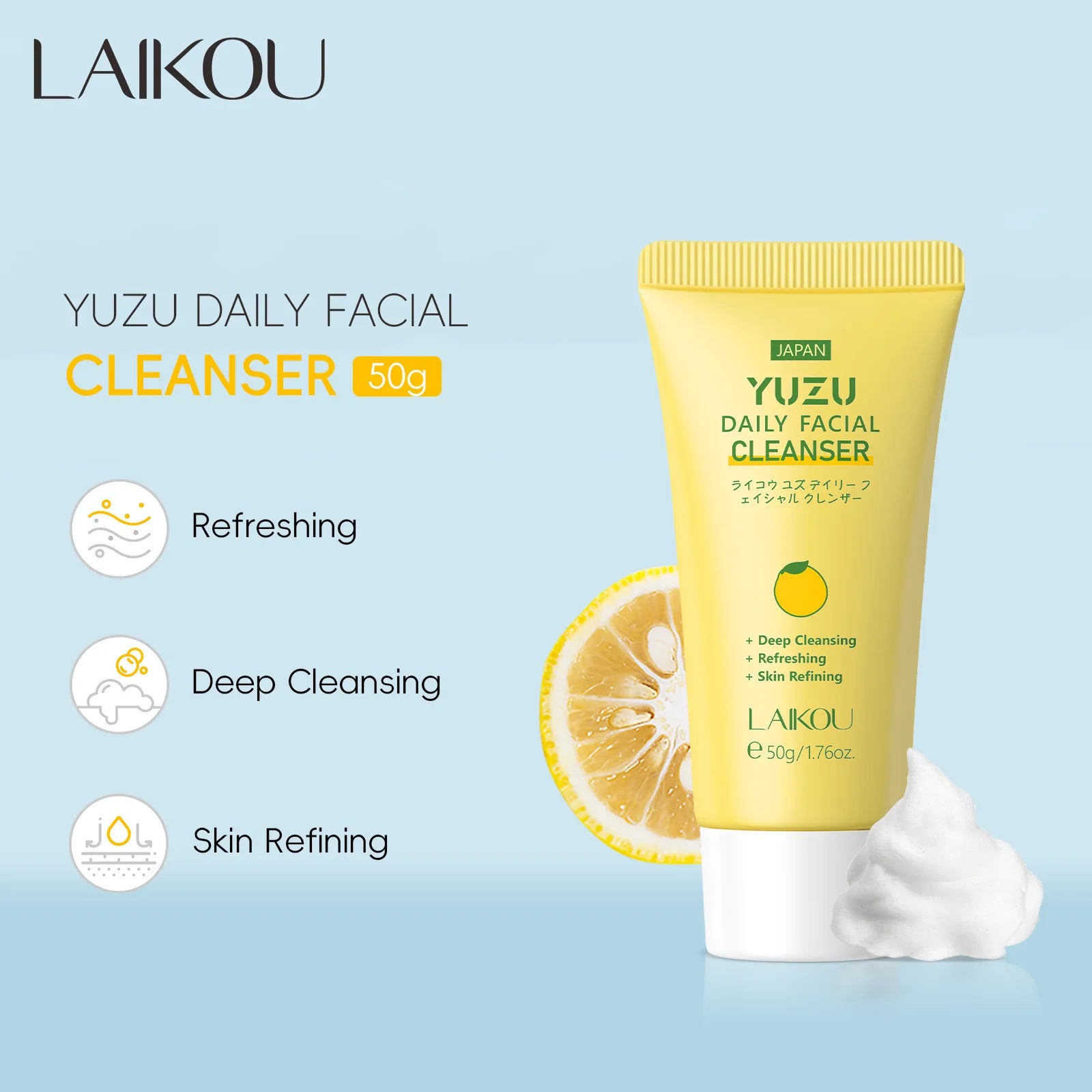 LAIKOU Grapefruit/YUZU Face Cleanser 50g Gentle Deep Cleansing Face Wash Rich Foam Facial Foam Oil Control Moisturizing Cleanser