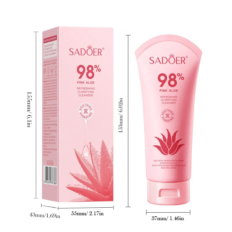 SADOER Pink Aloe Facial Cleanser Moisturizing Deep Cleansing Anti-aigng Soothing Face Wash Foam Facial Cleanser Skin Care